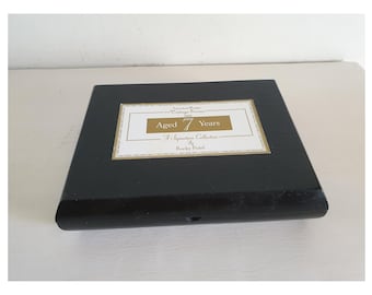 Vintage Rocky Patel Cigar Box Honduras 1999 Aged 7 Years Robusto Wooden Humidor Black Gold Domed Sides Collectible Storage