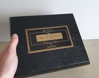 Rocky Patel Vintage Series 10 Years Empty Cigar Box, Made in Honduras. Black Wooden Finish, Hinged Lid, Domed Edges Collectible Storage Case