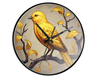 Silent Bird Wall Clock: Golden Spring Decor (12")