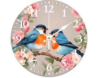 Birds & Blossoms Wall Clock: Silent, Non-Ticking, 12" Wooden Clock