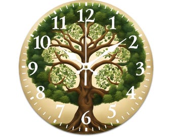 Tree of Life Wooden Wall Clock: Modern Non-Ticking 12"