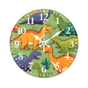 Silent Dinosaur Clock for Kids Room | Cute Wooden Wall Clock | Perfect Nursery Decor Gift | Best Dinosaur Clock for Boys & Girls| Wall clock