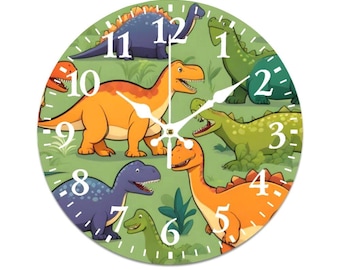 Dinosaur Kids Room Clock: Silent Wooden Wall Decor