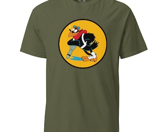 Vintage WWII Nose Art T-Shirt - Aviator Crow Graphic Tee - Military Aviation Shirt - Warbird-Inspired Retro Style - Pilot Gift