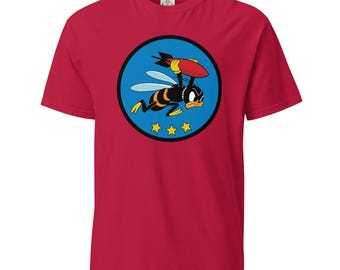 Vintage WWII Nose Art T-Shirt - Angry Wasp Graphic Tee - Military Aviation Shirt - Warbird-Inspired Retro Style - Pilot Gift