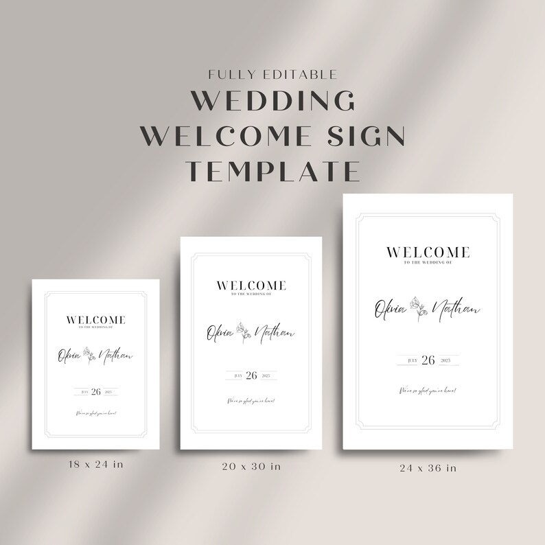 Editable Modern Wedding Welcome Sign Template, Minimal Welcome Sign ...