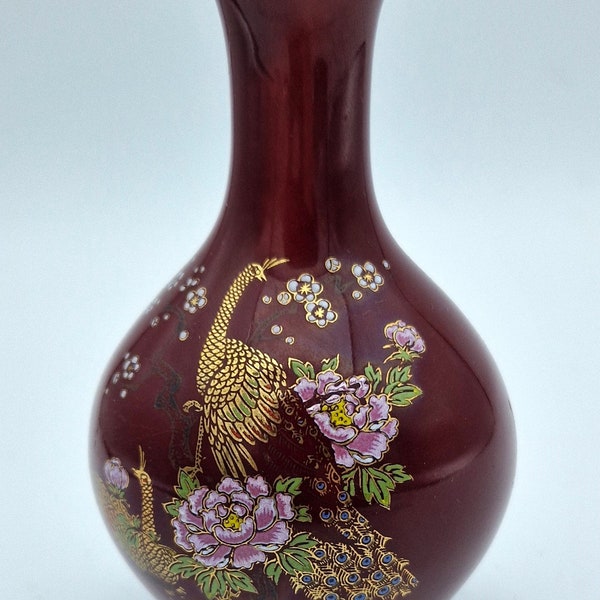 Vase japonais, céramique, décalcomanie, 1984. Petit format 11,8 cm.