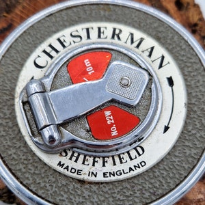 Vintage English tape measure Rabone Chesterman 10 meters, chrome.