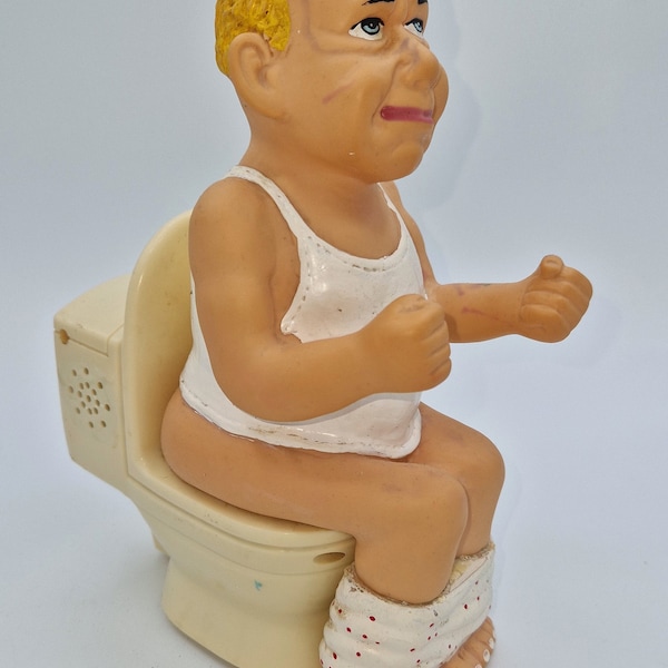 Vintage doll in the bathroom, with voice acting farting and moaning, toy with a gag