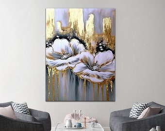 Floral art work, flower photo print, giant flower decor, floral frame prints, floral painting gold frame, colorful floral painting