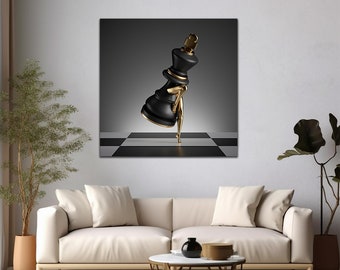Black king painting, chess piece wall art, game of chess canvas, checkmate home decor