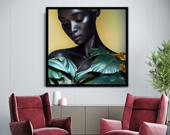 Black woman painting, african wall art, ethnic home decor, fashion portrait