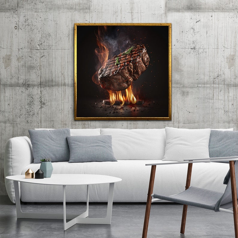 Barbecue Painting, Meat Grill Wall Art, Grilled Steak Poster, Food