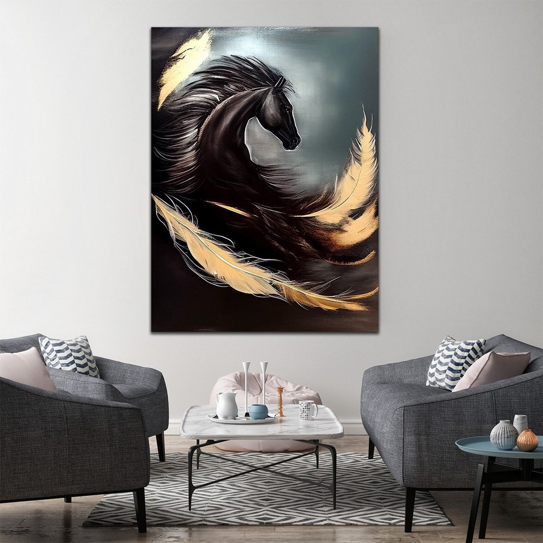 Black Horse Painting Black Horse Wall Art Horse Portrait Etsy