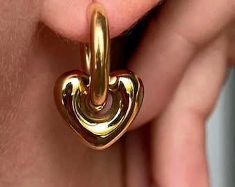 Earrings, gold, silver, heart, statement, gift idea, Mother's Day, birthday, jewelry, gold jewelry, waterproof, high-quality jewelry, hoop earrings