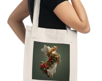 Christmas Angel Organic Canvas Tote Bag, Tote Bag Gift