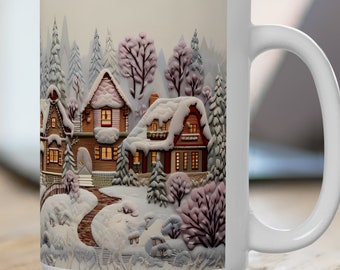 Winter Scene Mug, 15 oz., Winter Coffee Mug, Winter Mug, Christmas Mug, Gift for Coffee Lover, Hot Chocolate Mug