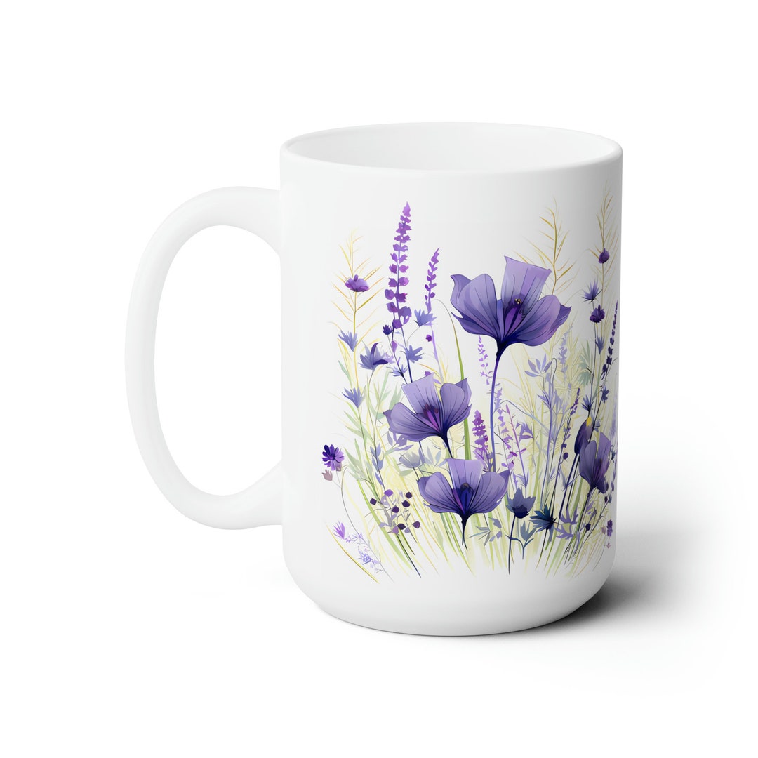 Purple Wildflower Ceramic Mug, 15 Oz., Coffee Mug - Etsy