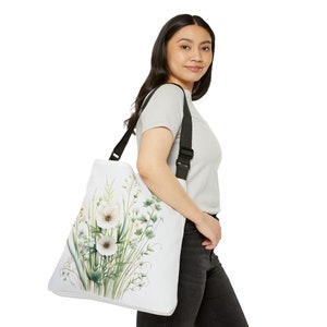 White Wildflower Adjustable Tote Bag White Wildflower Tote Wildflower Lover Tote Bag Wildflower Lover Gift Flower Lover Tote Bag Floral Gift