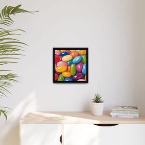 Jelly Beans Matte Canvas Framed  14&quot; x 14&quot; Candy Wall Art Jelly Bean Art Multi-Color Wall Art Bright Colors Art Fun Decor Child&#39;s Room Art