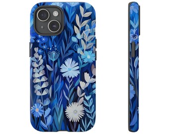 Blue Floral Tough Phone Case Blue Floral Phone Case Blue Wildflower Phone Case Mother's Day Gift for Mom Botanical Phone Case Whimsy Phone