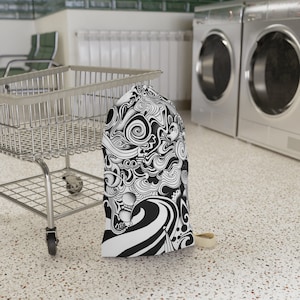 Black and White Doodle Laundry Bag for College Student Gift Back to School Gift for Student Laundry Bag for Teen Doodling Laundry Bag Gift