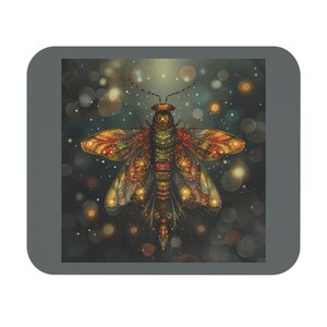 May include: A colorful, intricate dragonfly with glowing wings against a dark background with bokeh lights. The dragonfly has a green body with red, orange, and yellow accents.