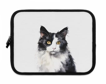 Housse pour ordinateur portable chat noir et blanc Cadeau noir et blanc Housse pour ordinateur portable pour amoureux des chats Housse pour ordinateur portable pour propriétaire de chat Cadeau pour amoureux des chats Cadeau pour propriétaire de chat Kitty