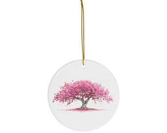 Pink Cherry Tree Watercolor Ceramic Ornament Pink Dogwood Watercolor Ornament Pink Magnolia Tree Watercolor Ornament Favorite Color Pink