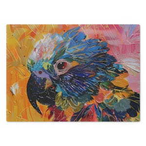 Colorful Parrot Cutting Board, Tropical Bird Cutting Board for Kitchen, Bird Decor, Parrot Lover Cutting Board Gift