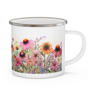 Summer Flowers Enamel Camping Mug Coneflower Enamel Mug Floral Camping Mug Summer Floral Mug Gift for Camper RVer Mug Gift for Mother&#39;s Day