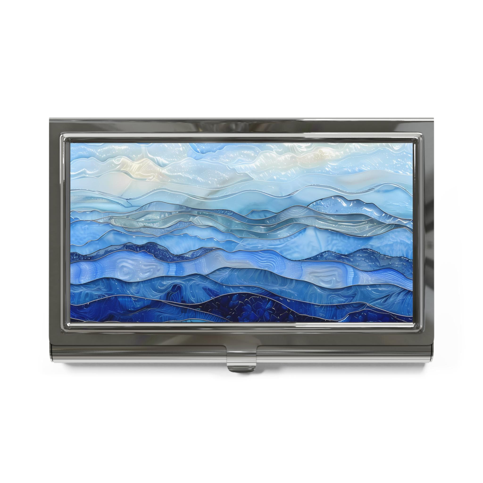 Blue Ocean Waves Business Card Holder Art Glass Print Business Card Case Gift for Graduate New Business Owner Gift for Promotion Gift