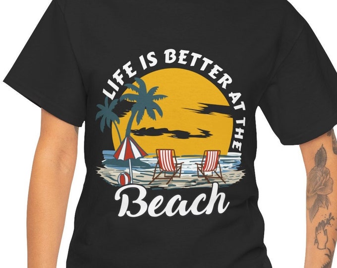 Life Is Better at The Beach Shirt, Summer Vacation Tee, Retro Sunset Palm Tree Top, Coastal Relax Beach Vibes T-Shirt