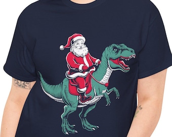 Funny Santa Riding Dinosaur Christmas Shirt, Santa Dino Holiday Tee, Cute Xmas Graphic Top, Festive Family Matching Outfit