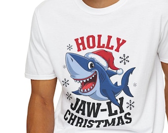 Funny Shark Christmas Tee • Holly Jawly Shark Shirt • Cute Santa Hat Shark Tee
