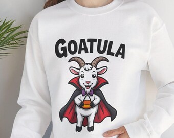 Goatula Vampire Sweatshirt – Funny Halloween Crewneck – Goat Lover Gift, Gothic Cozy Unisex Pullover