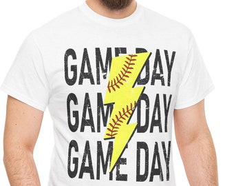 Unisex Heavy Cotton Tee - Game Day Lightning Softball Design, Bold Sports Shirt, Fun Softball Apparel for Players and Fans
