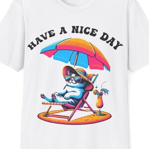 Cool Cat Summer Vibes T-Shirt | Funny Retro Cat Tee for Kids and Adults | Chill Cartoon Cat Shirt