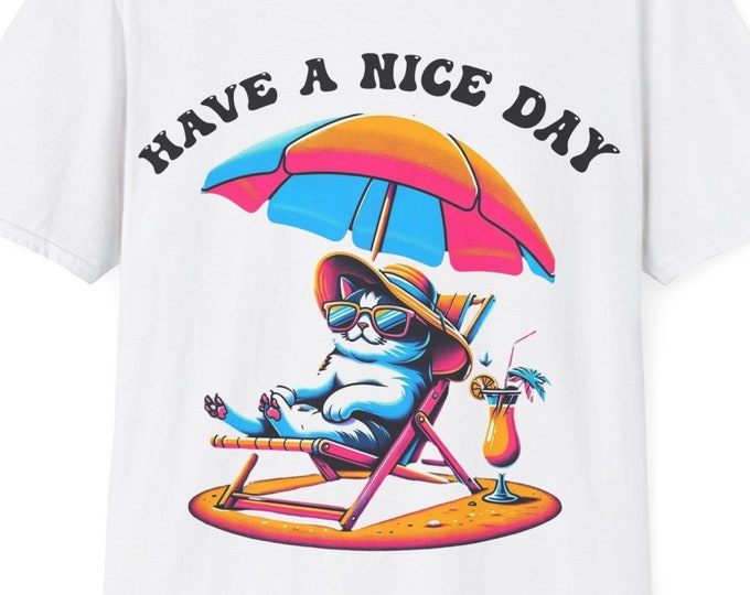 Cool Cat Summer Vibes T-Shirt | Funny Retro Cat Tee for Kids and Adults | Chill Cartoon Cat Shirt