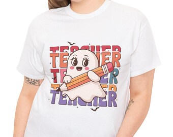 Teacher Ghost Shirt, Halloween Classroom Tee, Trick or Teach Top, Cute Fall Teacher Outfit