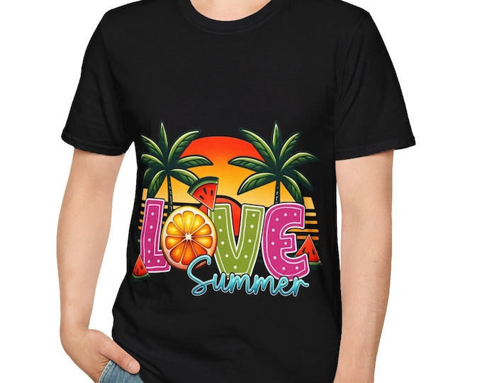 Love Summer Sunset T-Shirt | Beach Vibes Retro Tee | Tropical Vacation Shirt for Summer Lovers