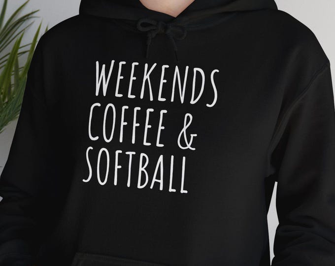 Weekends Coffee and Softball Hoodie, Unisex Softball Lifestyle Pullover for Players and Fans