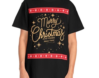Festive Merry Christmas Shirt - Cute Holiday Family Apparel with Santa Hat & Deer, Women's Christmas Tree Design Tee