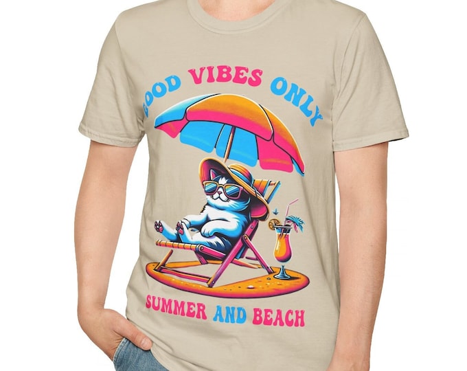 Cool Cat Summer Vibes T-Shirt | Funny Retro Cat Tee | Cute Summer Shirt for Cat Lovers