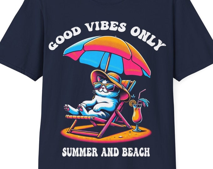 Cool Cat Summer Vibes T-Shirt | Funny Sunglasses Cat Tee | Retro Chill Shirt for Cat Lovers