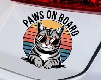 Pegatina retro para ventana de coche con diseño de huellas de gato a bordo, vinilo impermeable.