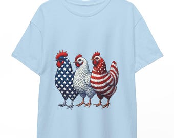 Patriotic Chicken Tee - Fun Unisex Heavy Cotton Shirt for BBQs, Independence Day, Farm Lovers, Casual Wear, Unique Gift