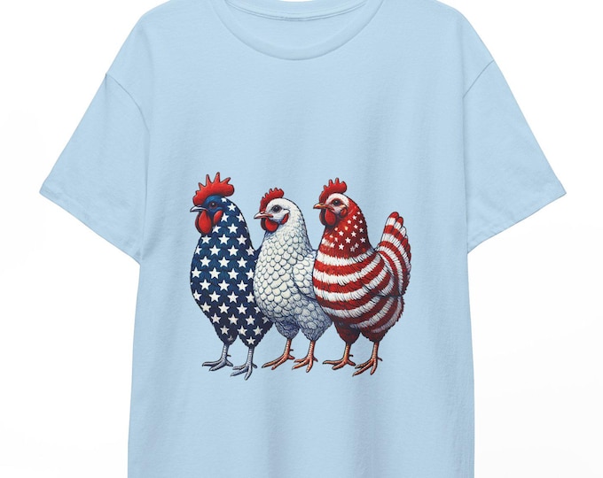 Patriotic Chicken Tee - Fun Unisex Heavy Cotton Shirt for BBQs, Independence Day, Farm Lovers, Casual Wear, Unique Gift