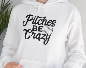 Hooded Sweatshirt with Pocket, Unisex Heavy Blend™ Hoodie, Softball Pitches Be Crazy Design, Gift Ideas for Men, Softball Lover Gifts
