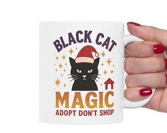 Black Cat Magic Mug | Vintage Witchy Cat Stars Coffee Cup